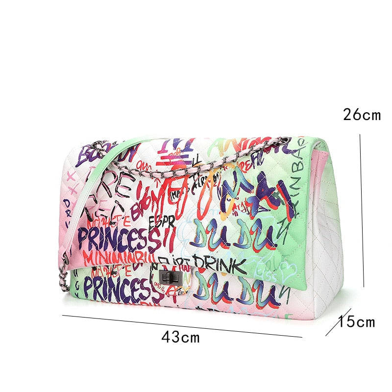 Amberler Luxury Designer PU Leather Women Shoulder Bag Large Capacity Ladies Chain Printed Crossbody Bags Fashion Female Handbag