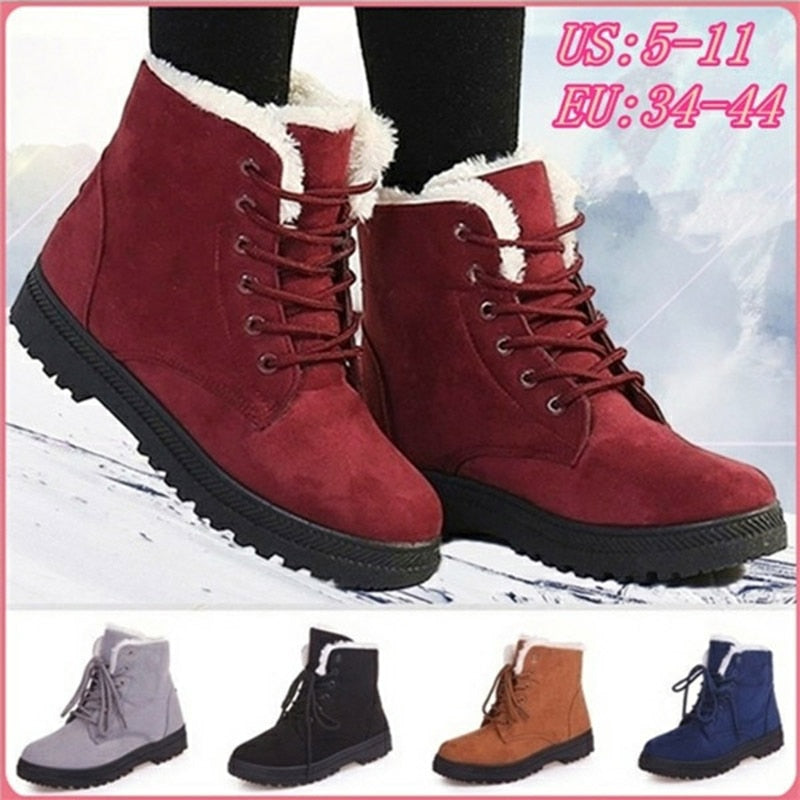 Women Winter Boots Ladies Snow Boots Lace Up Ankle Boots Female Non Slip Plush Fur Shoes Keep Warm Ankle Botas Plus Size 35-43