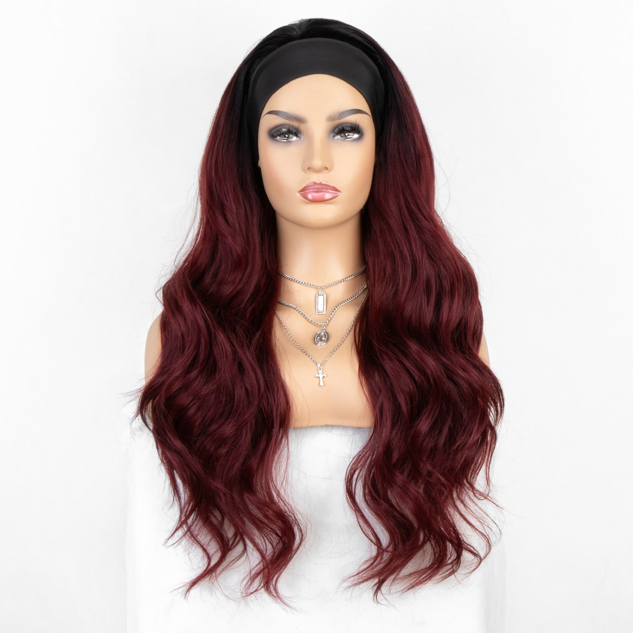 kryssma Long Wavy Headband Wig for Black Women None Replacement Body Wave Synthetic Headwraps Hair Wig 2020 New Fashion