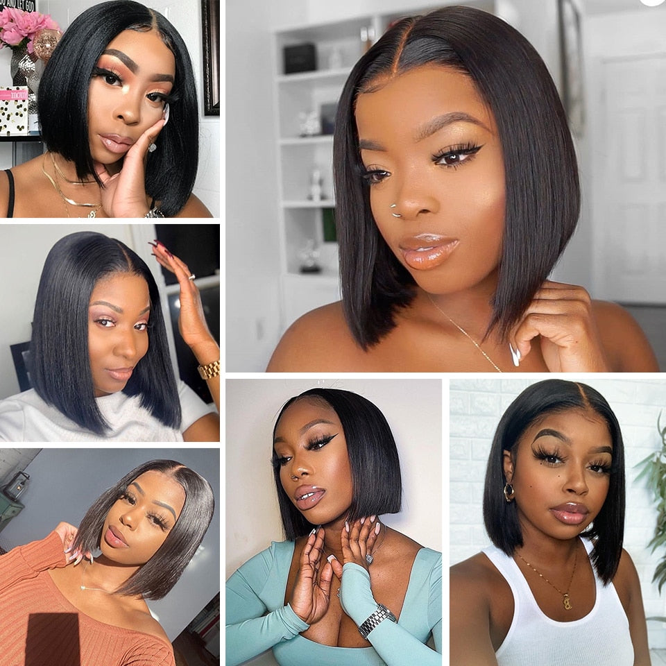 Short Bob Wig Bone Straight Human Hair Wigs for Black Women Pre-Plucked Wigs 5x5x1 Closure Wig Malaysian Lace Wigs 180% Denisty