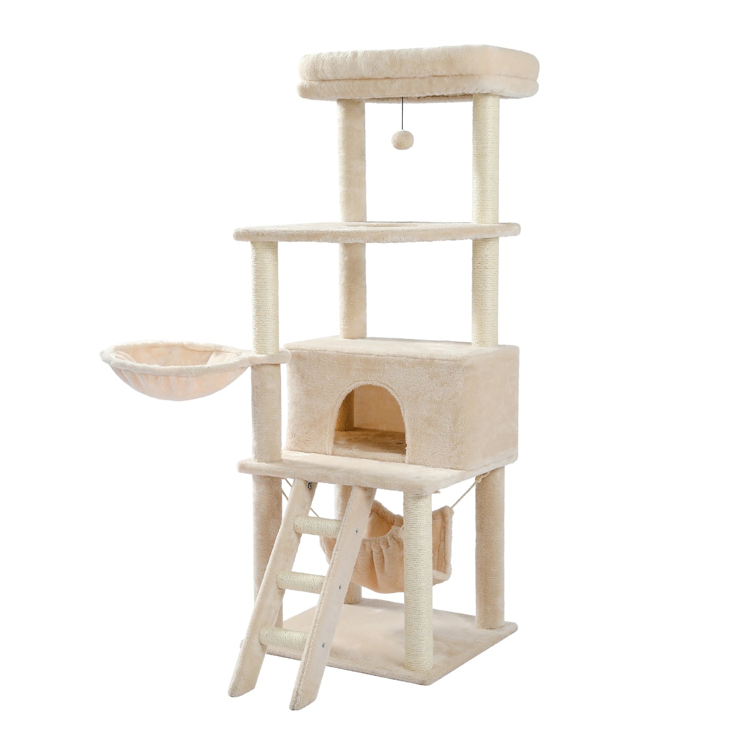 Cat Tree Towel Scratching Sisal Post Multi-Level Pet Climbing Tree with Hammock Bed Cat Ladder Extra Large Perch with Toy Ball