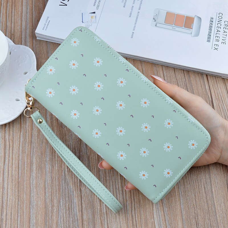 Large Capacity Women&#39;s Wallet Flower Print Card Holder Fashhion Money Bag PU Leather Zipper Purse Long Clutch 19.5x9.5x2.5cm