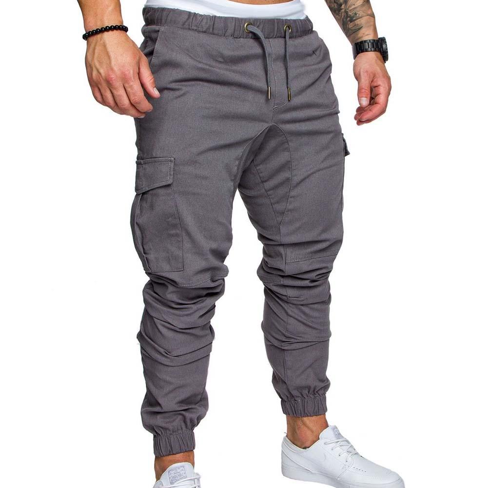 Men Casual Pants Plus Size Men Solid Color Multi Pocket Drawstring Ankle Tie Cargo Pants Trousers Summer Hottest Weight Pants