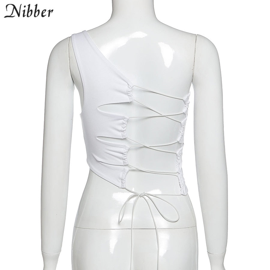 Nibber Chic Sexy Bandage Club Tube Top Female Halter Chest Hollow Pure Tank Ves Camisole Women&#39;s Spaghetti Strap Basic Crop Tops