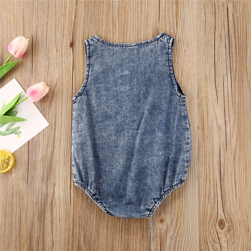 Baby Summer Denim Rompers Toddler Newborn Baby Boys Girls Sleeveless Button Pocket Rompers Jumpsuits Casual Clothes Outfits