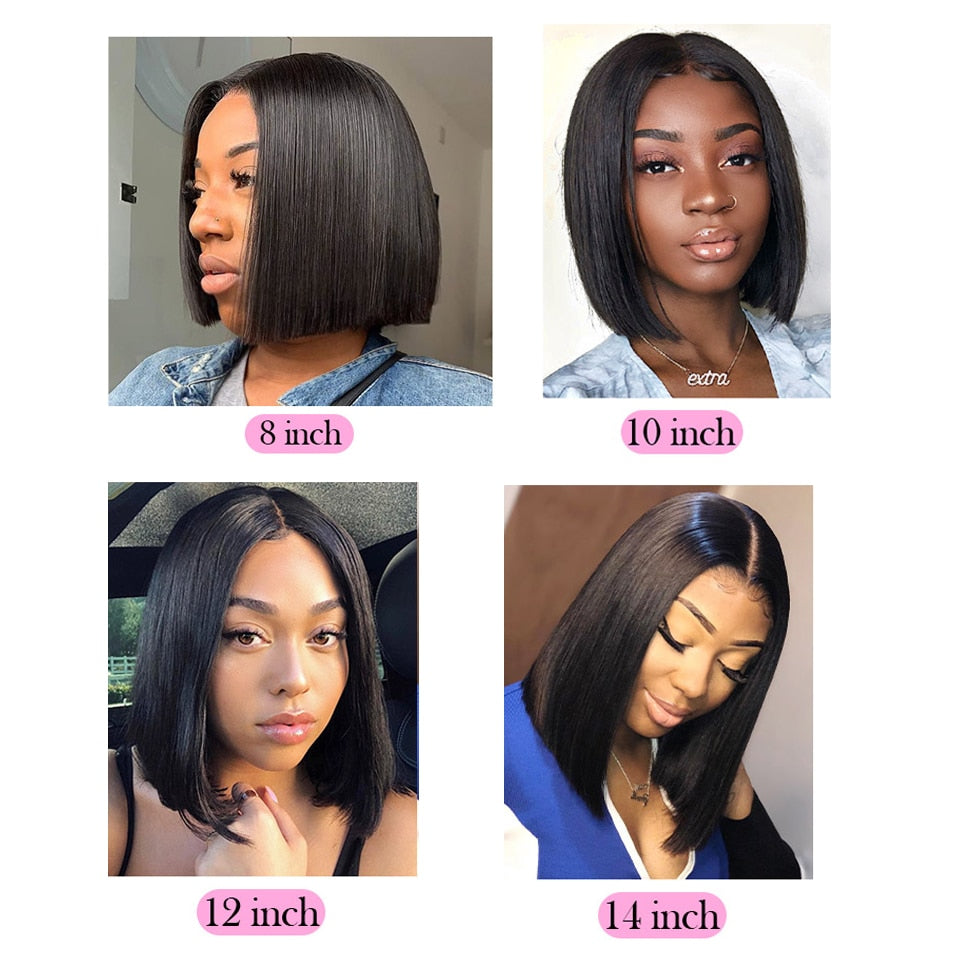 HairUGo 13*4 Lace Front Human Hair Wigs 4x4 Lace Closure Wig Pre Plucked Brazilian Remy Straight Bob Wigs Lace Frontal For Women