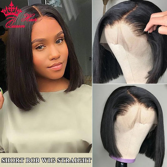 Queen Hair Products Peruvian Wig Straight Short Bob 13x4 Lace Front Wigs Lace Frontal Human Hair Wigs Pre-plucked With Baby Hair