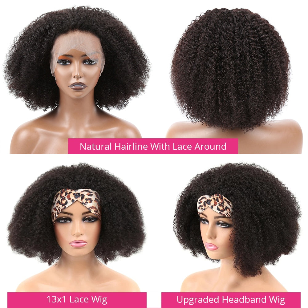 Afro Kinky Curly Wig Human Hair Wigs T Part Transparent Lace Short Curly Bob Wig 200 Density Thick Wigs For Women Preplucked Wig