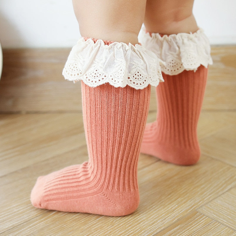 Lawadka Newborn Baby Girl Socks Lace Baby Knee Socks Anti Slip Cotton Socks for Girls Princess Long Autumn Winter Stockings 2020