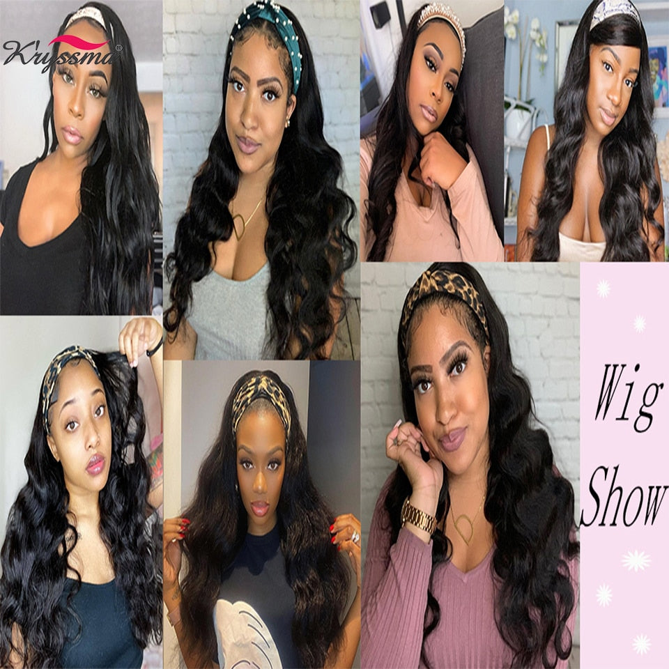 kryssma Long Wavy Headband Wig for Black Women None Replacement Body Wave Synthetic Headwraps Hair Wig 2020 New Fashion