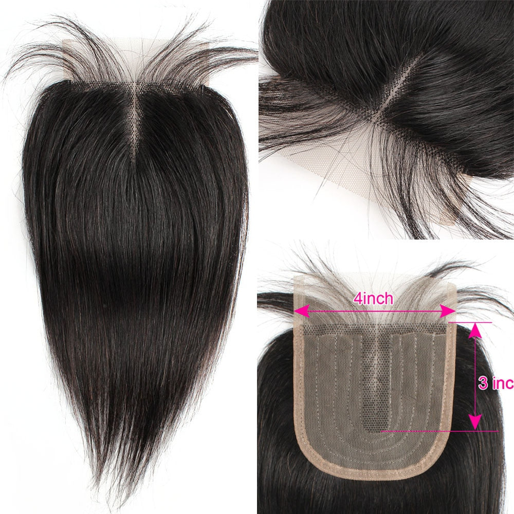 Bundles with Closure 4x1 Lace Closure Middle Part Black Color Indian Straight Remy Human Hair Short Bob Style BOBBI COLLECTION