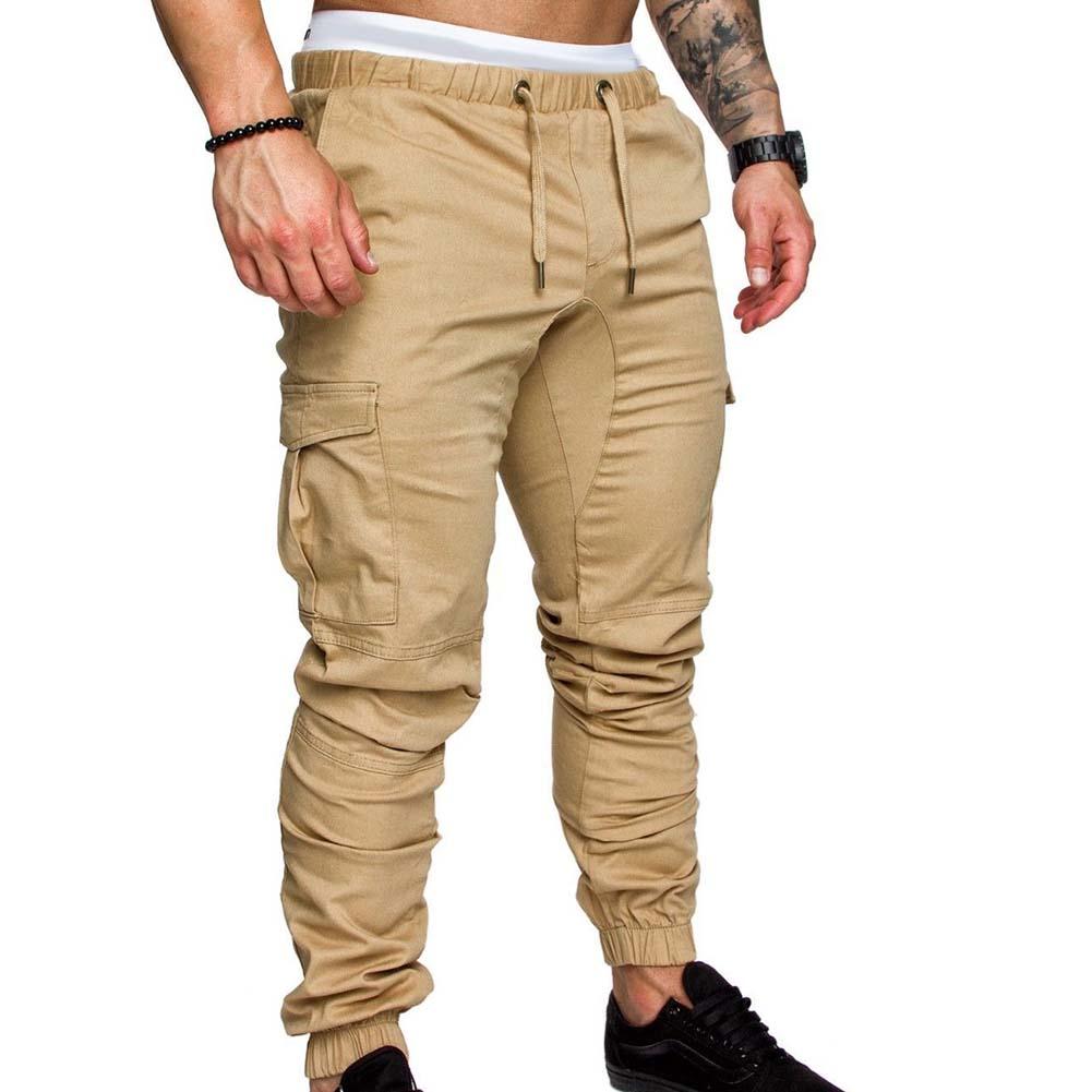 Men Casual Pants Plus Size Men Solid Color Multi Pocket Drawstring Ankle Tie Cargo Pants Trousers Summer Hottest Weight Pants