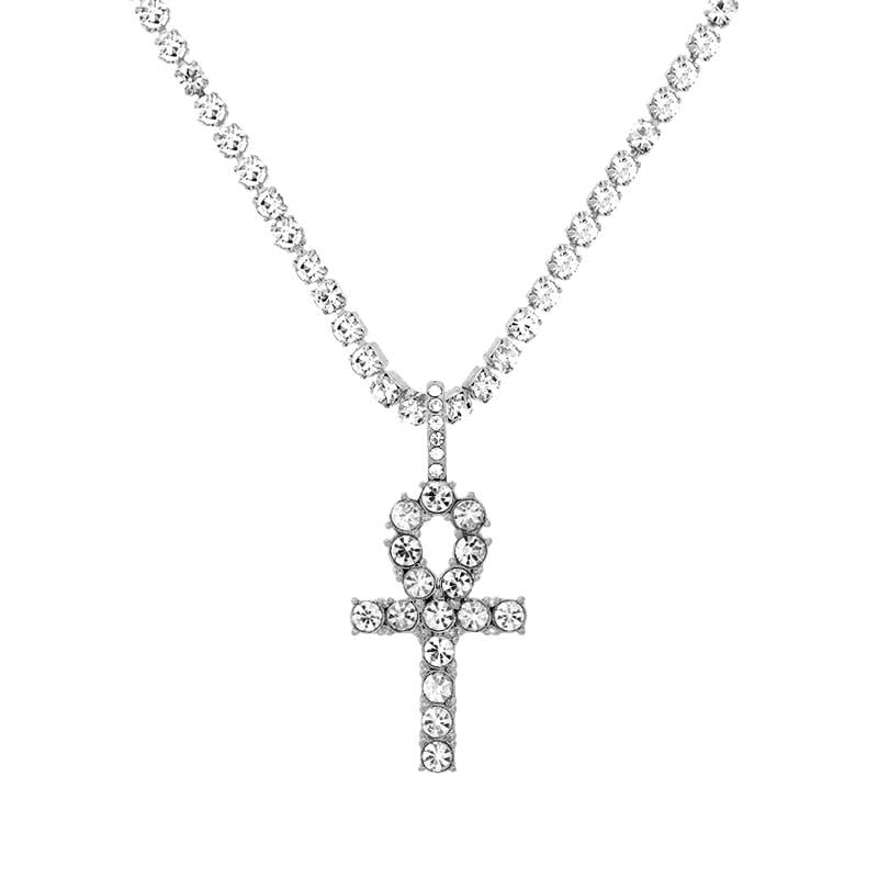 Iced Out Crystal Ankh Cross Pendant Tennis Necklace For Women Shining Butterfly Rhinestone Clavicle Chain Choker 2021 New Jewely