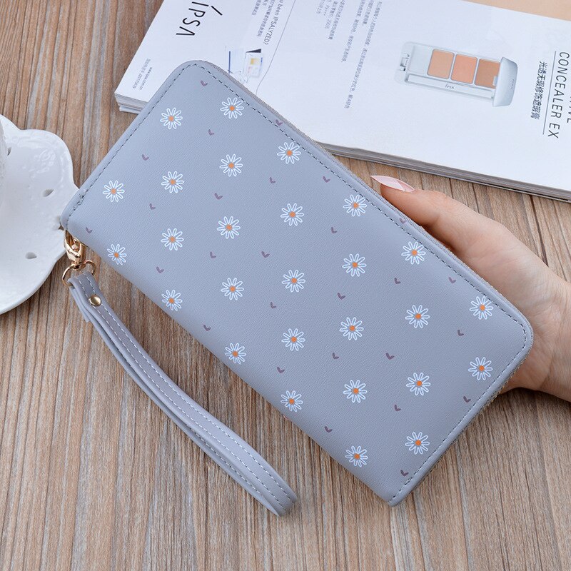 Large Capacity Women&#39;s Wallet Flower Print Card Holder Fashhion Money Bag PU Leather Zipper Purse Long Clutch 19.5x9.5x2.5cm