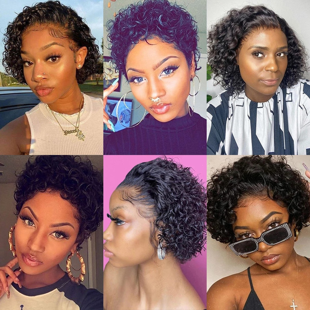 Short Wigs Human Hair Curly Human Hair Wigs Cheap Pixie Cut Wig 13X1 Transparent Lace Wig Preplucked Hairline Wigs For Women