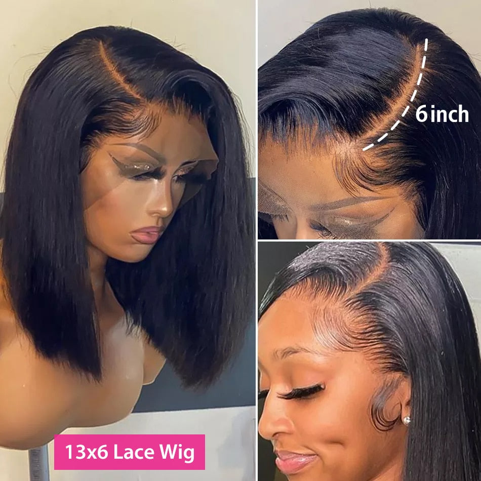 Bone Straight Short Bob 13x4 13x6  Lace Front Human Hair Wig Pre Plucked Brazilian Frontal 4x4 Closure Wigs For Black Women