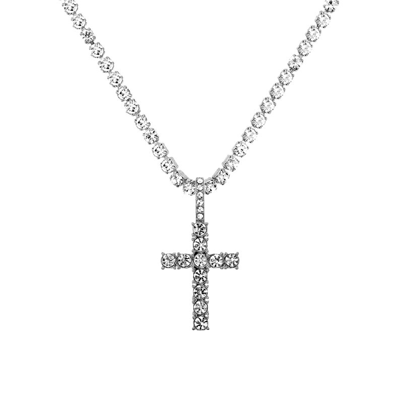 Iced Out Crystal Ankh Cross Pendant Tennis Necklace For Women Shining Butterfly Rhinestone Clavicle Chain Choker 2021 New Jewely