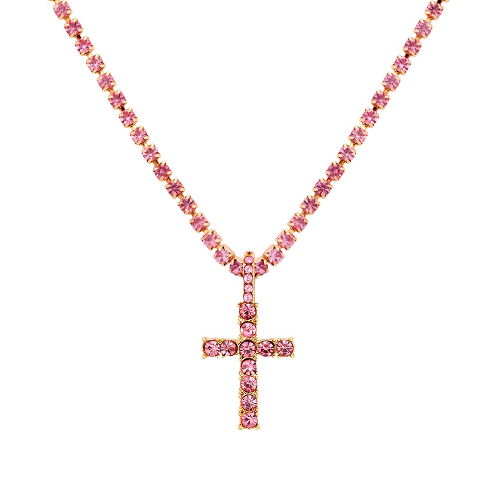 Iced Out Crystal Ankh Cross Pendant Tennis Necklace For Women Shining Butterfly Rhinestone Clavicle Chain Choker 2021 New Jewely