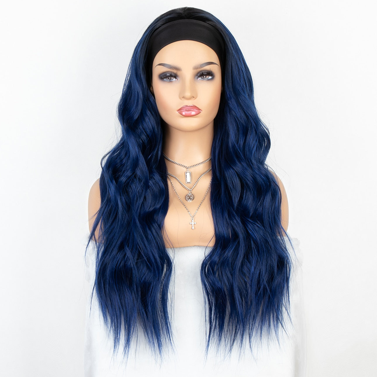 kryssma Long Wavy Headband Wig for Black Women None Replacement Body Wave Synthetic Headwraps Hair Wig 2020 New Fashion