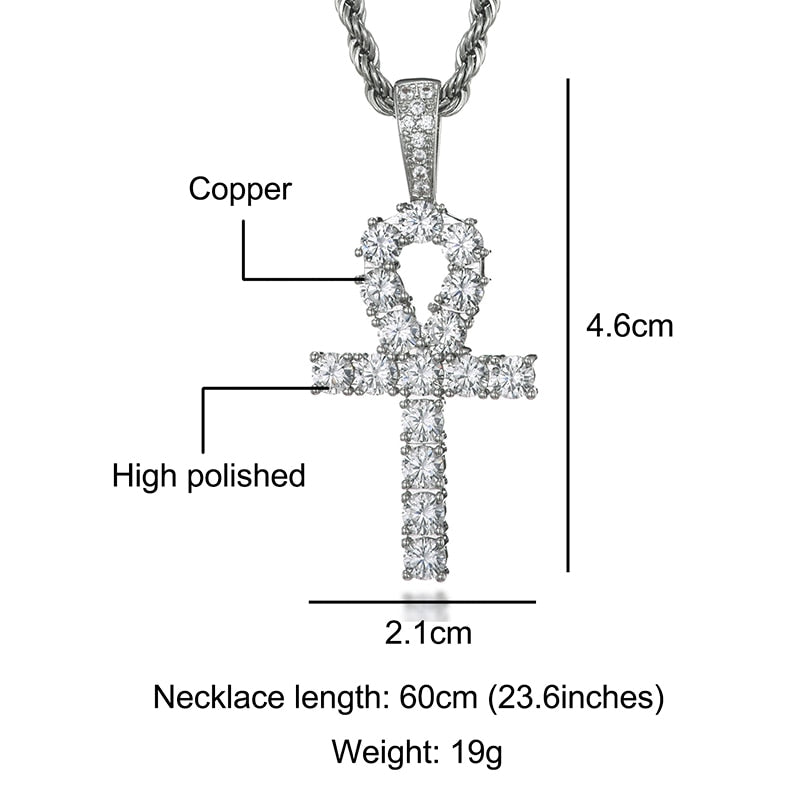 D&Z White Gold Ankh Pendant Iced Out CZ Stones Mens Micro Paved AAA CZ Hip Hop Gold Silver Color Charm Chains Jewelry Gift