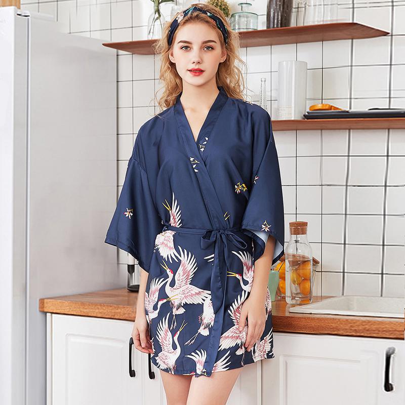 Fashion Women&#39;s Summer Mini Kimono Robe Lady Rayon Bath Gown Yukata Nightgown Sleepwear Sleepshirts Pijama Mujer Size M-XXL