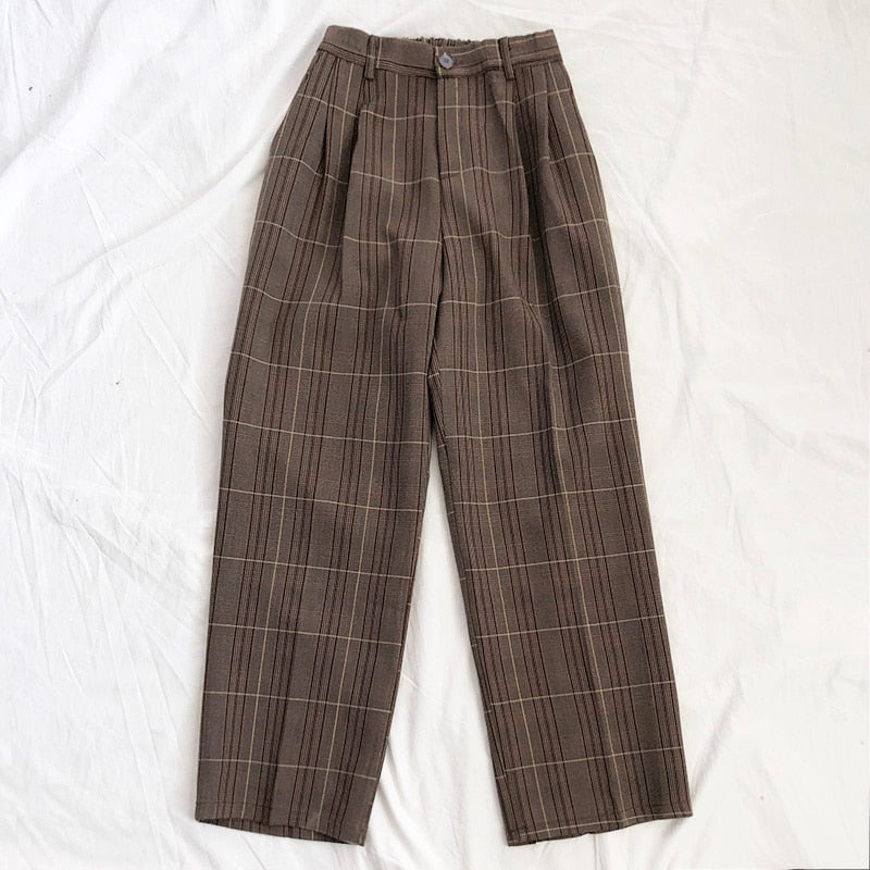 Mooirue Spring Women Pants Plaid High Waist Dropping Feeling High Waist Wide Leg Long Suit  Pants