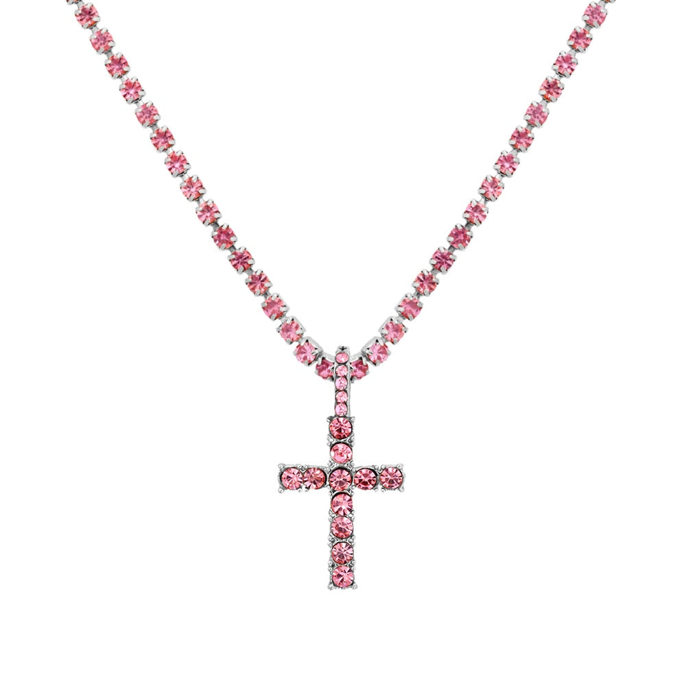 Iced Out Crystal Ankh Cross Pendant Tennis Necklace For Women Shining Butterfly Rhinestone Clavicle Chain Choker 2021 New Jewely