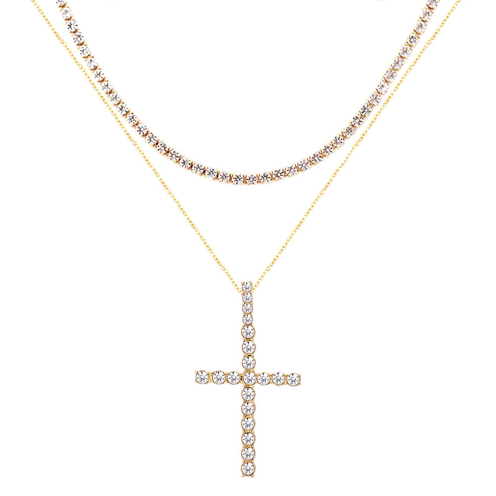 Iced Out Crystal Ankh Cross Pendant Tennis Necklace For Women Shining Butterfly Rhinestone Clavicle Chain Choker 2021 New Jewely