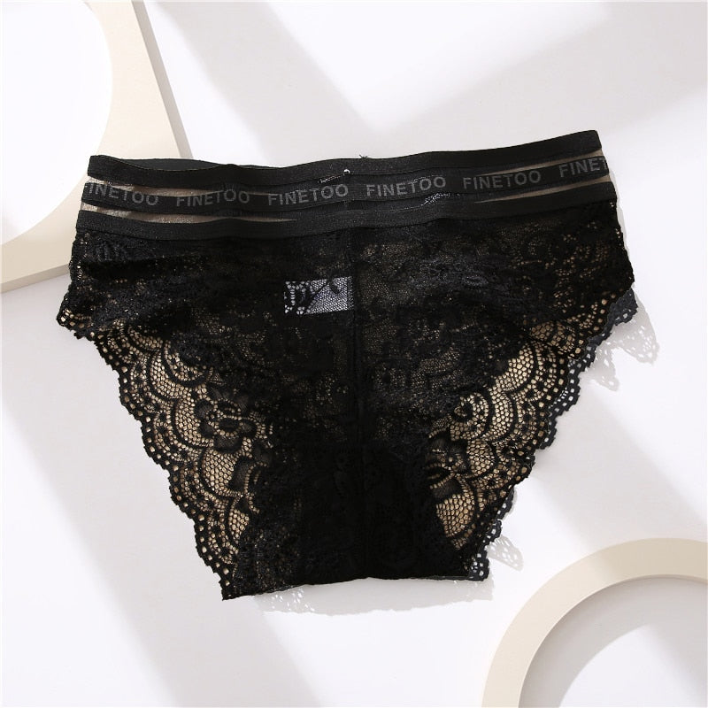 FINETOO Women's Panties Sexy Women Lace Panties Temptation Low-waist Panties For Women Transparent Hollow Out Underwear Female