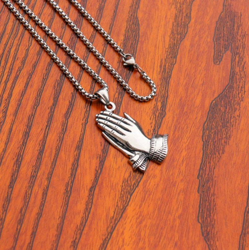 HNSP Pray Hand Buddha Men Pendant Chain Necklace For Male Hip Hop Lucky Jewelry