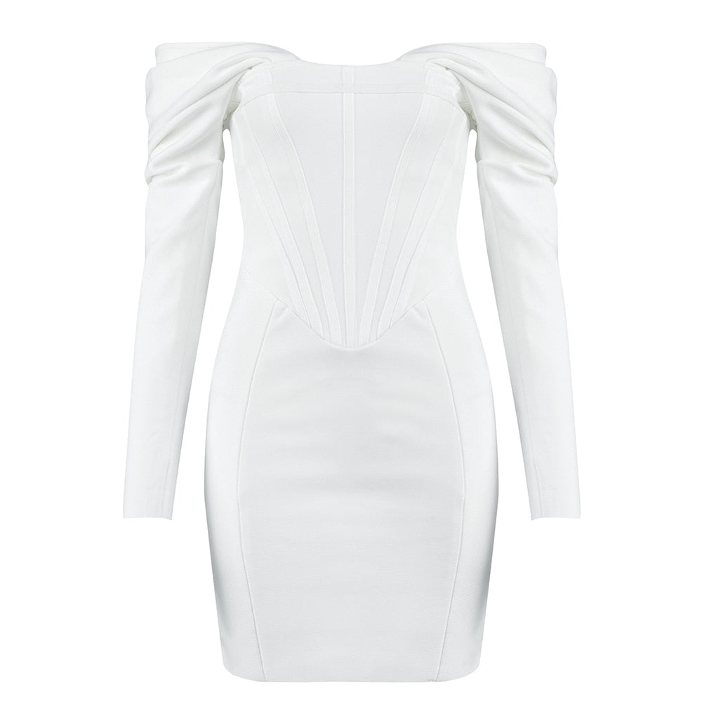 BEAUKEY 2020 Winter New Arrival Sexy Mini Bodycon Dresses Women Off Shoulder White  Long Sleeves Dress Party Club Vesidos