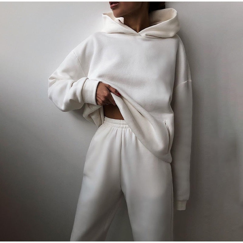 Women&#39;s Tracksuit Suit Autumn Fashion Warm Hoodie Sweatshirts Two Pieces Oversized Solid Casual Hoody Pullovers Long Pant Sets