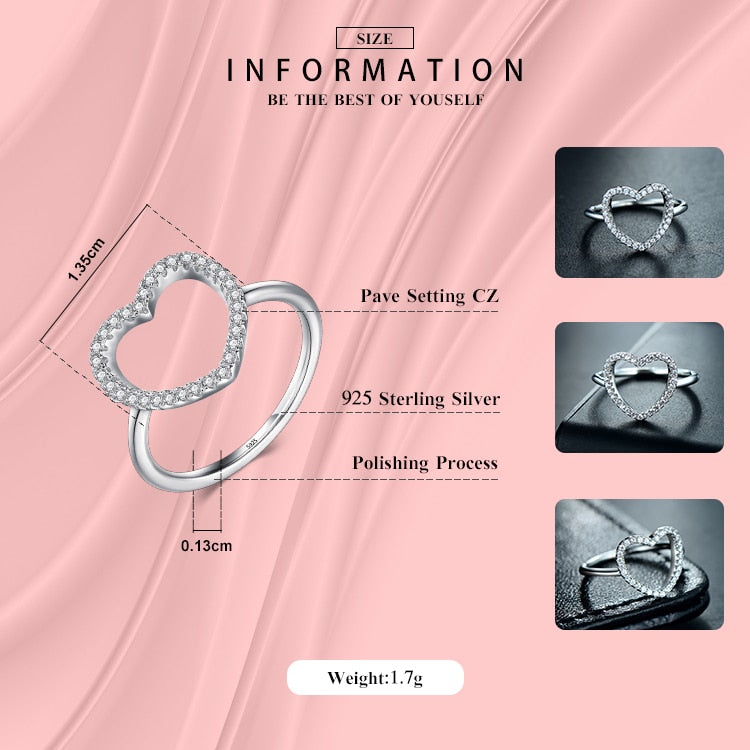 2021 New Design Fashion Solid 925 Sterling Silver Heart Shape Classic Love Ring 5A Zircon Finger Rings For Women Engagement Jewe