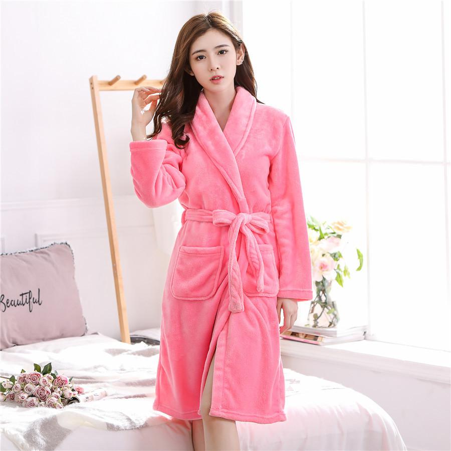 Nightgown Winter Kimono Plus Size Nightdress Coral Fleece Nightwear Thick Warm Home Clothing Ladies Bathrobe Flannel Negligee