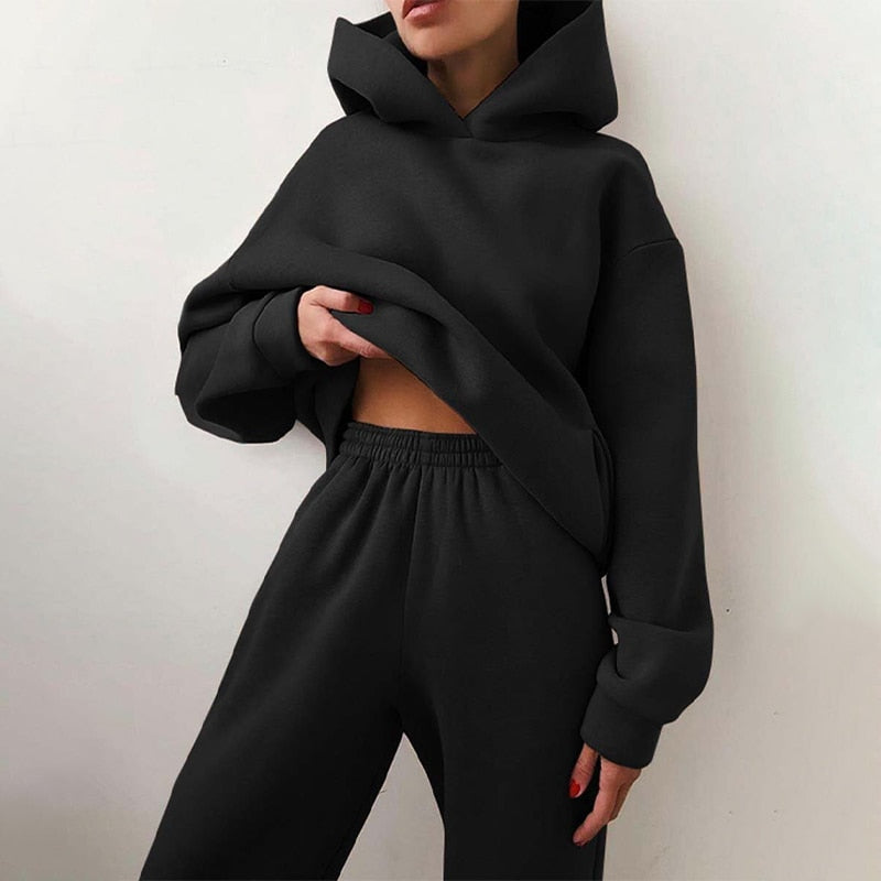 Women&#39;s Tracksuit Suit Autumn Fashion Warm Hoodie Sweatshirts Two Pieces Oversized Solid Casual Hoody Pullovers Long Pant Sets