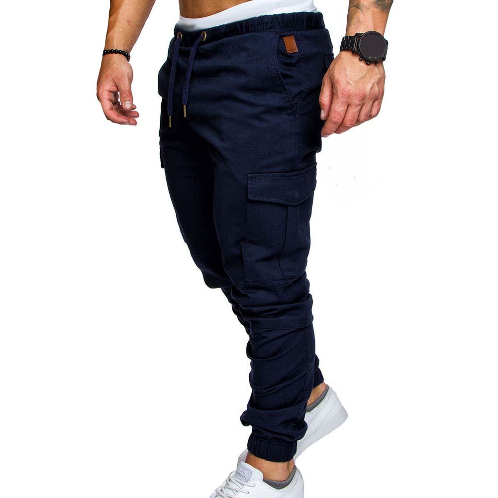 Men Casual Pants Plus Size Men Solid Color Multi Pocket Drawstring Ankle Tie Cargo Pants Trousers Summer Hottest Weight Pants