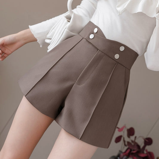 Plus Size Suits Shorts Women 2020 Summer New High Waist Solid Black Office Work Shorts Ladies Pocket Gray Wide Leg Trouser S-XL