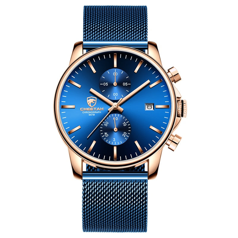 Men Watch New CHEETAH Top Brand Stainless Steel Waterproof Chronograph Watches Mens Business Blue Quartz Wristwatch reloj hombre