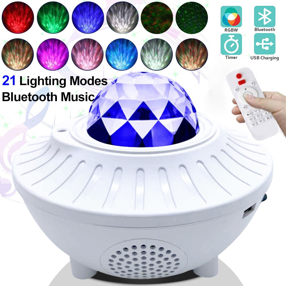 USB LED Star Night Light Music Starry Water Wave LED Projector Light Bluetooth-compatible Sound-Activated Projector Light Decor