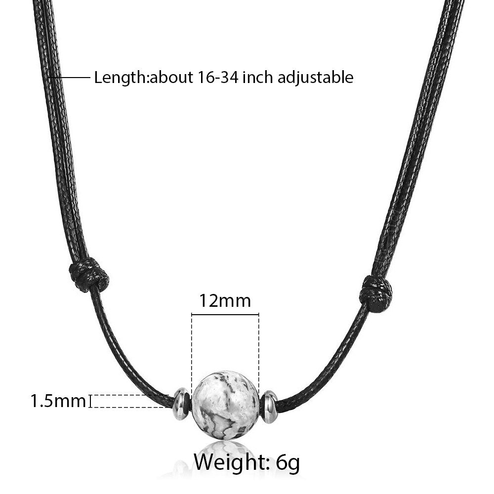 Natural Stone Leather Necklace Choker for Men Boys Single Bead Lava Tiger Eye Lapis Lazuli Adjustable Jewelry Dropshipping DNM25