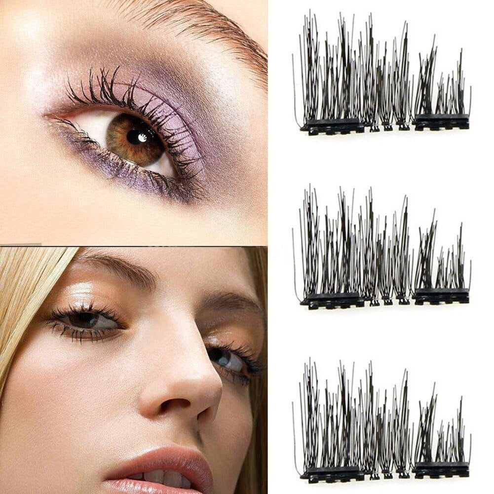 8Pcs Fashion Women Invisible Magnetic Lashes Reusable False Eyelashes Tweezers 3D Mink Lashes Thick Full Strip Eyelashes Set