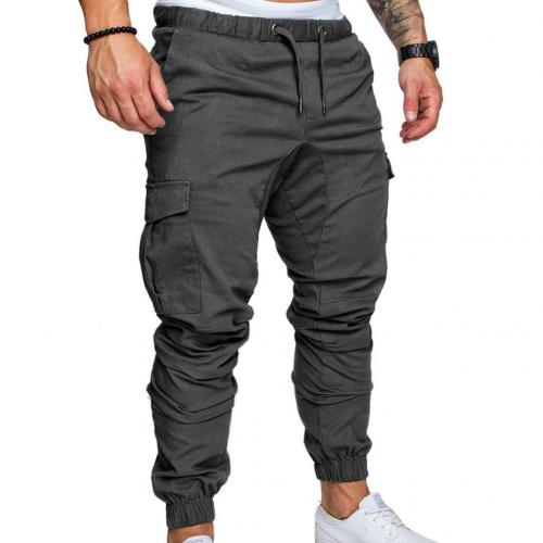 Men Casual Pants Plus Size Men Solid Color Multi Pocket Drawstring Ankle Tie Cargo Pants Trousers Summer Hottest Weight Pants