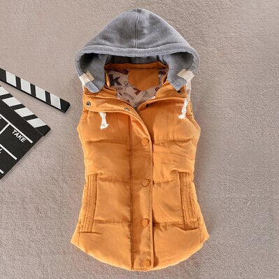 Plus Size 6XL Women Vest Winter Coat  Ladies Gilet Colete Feminino Casual Pocket Hooded Waistcoat Female Sleeveless Jacket