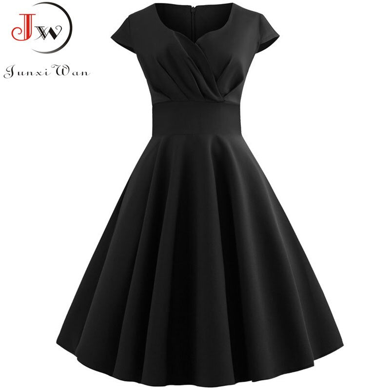 Pink Summer Dress Women V Neck Big Swing Vintage Dress Robe Femme Elegant Retro pin up Party Office Midi Dresses Plus Size