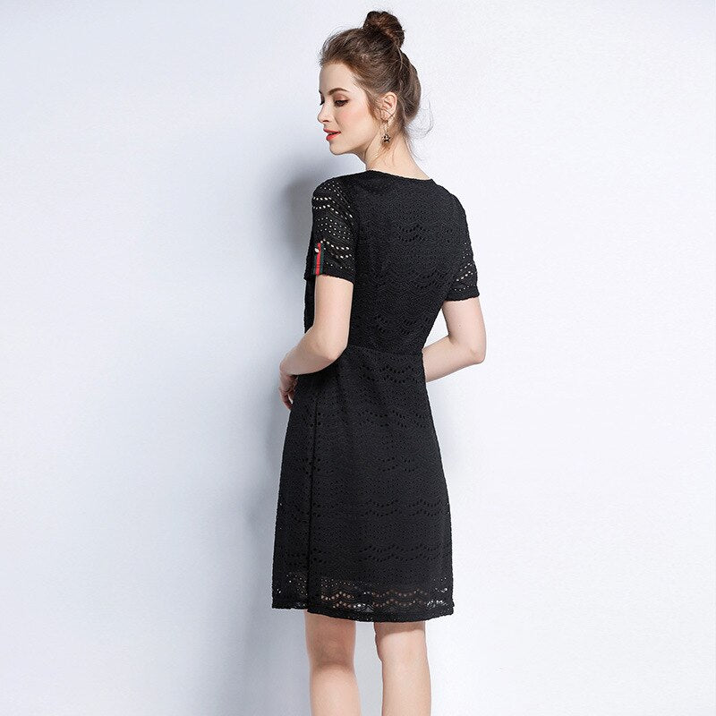 Fress Shipping 5XL New Summer Women's Black Patchwork Lace Short Sleeve Dress Female Plus Size Fashion Casual Dresses vestidos