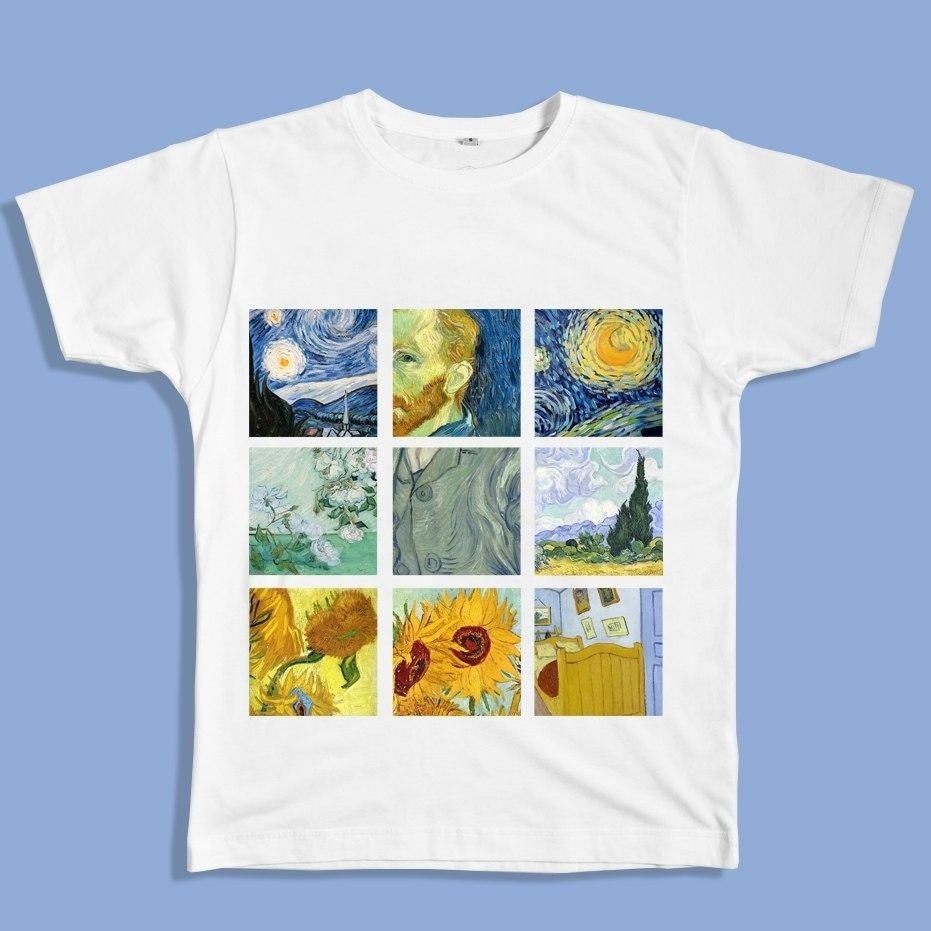 kuakuayu HJN Van Gogh Painting Vintage Fashion Aesthetic White T-Shirt 90s Cute Art Tee Hipster Grunge Top