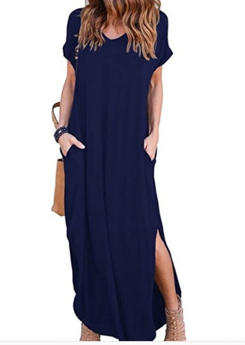 Plus Size 5XL Sexy Women Dress Summer Solid Casual Short Sleeve Maxi Dress For Women Long Dress Vestidos Lady Dresses Oversized