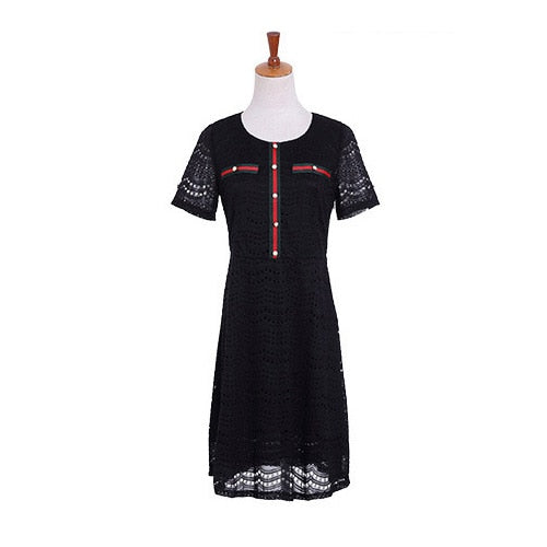 Fress Shipping 5XL New Summer Women's Black Patchwork Lace Short Sleeve Dress Female Plus Size Fashion Casual Dresses vestidos