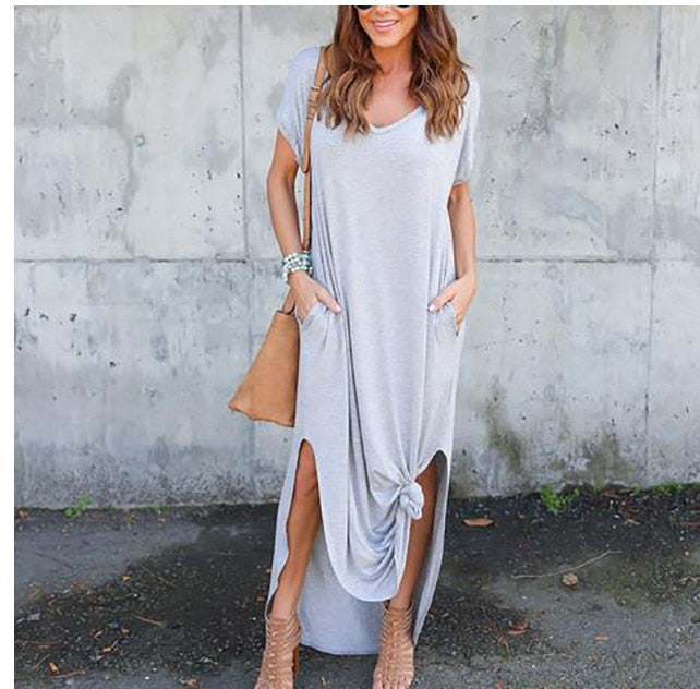 Plus Size 5XL Sexy Women Dress Summer Solid Casual Short Sleeve Maxi Dress For Women Long Dress Vestidos Lady Dresses Oversized