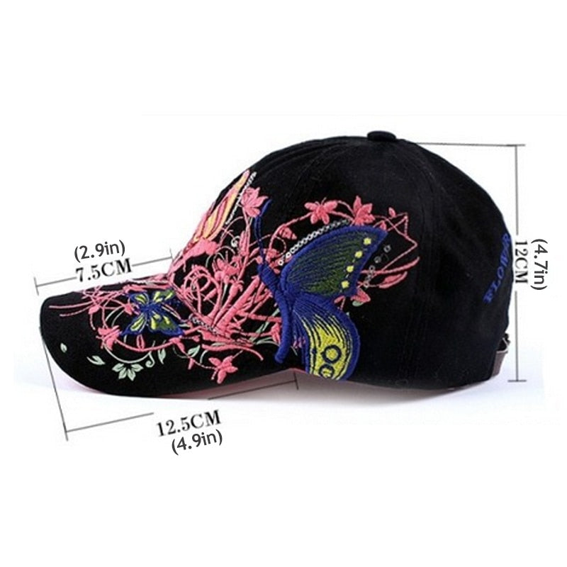 Women Butterflies Flower Embroidery Caps Women Girl Sun Hats Casual Snapback Caps Women Baseball Cap Winter Autumn